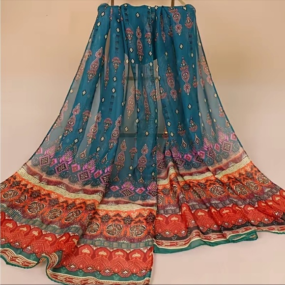 Chiffon Imitation Silk Colorful Floral Scarf Wrap - Picture 1 of 3